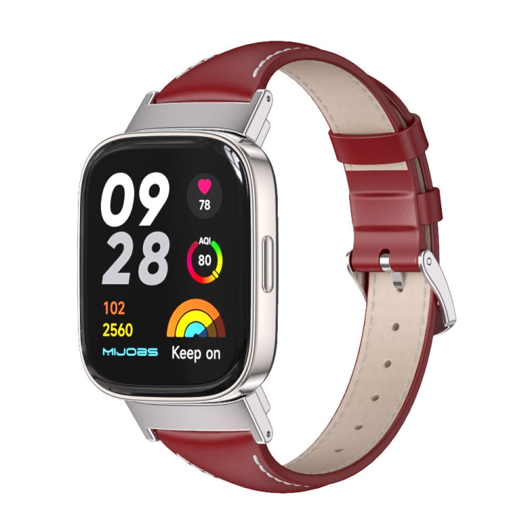 For Redmi Watch 3 Mijobs Genuine Leather Slim Watch Band(Red Silver) - free shipping - PMC TechLife - Order now!