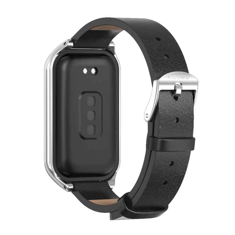 For Redmi Band 2 Mijobs Metal Shell Microfiber PU Leather Watch Band(Black Silver) -  by MIJOBS | Online Shopping South Africa | PMC Jewellery