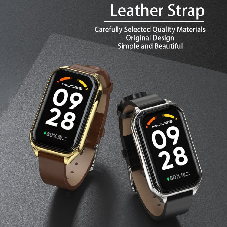 For Xiaomi Smart Band 8 Active / Redmi Band 2 Mijobs Metal Shell Microfiber PU Leather Watch Band(Black Silver) - Watch Bands by MIJOBS | Online Shopping South Africa | PMC TechLife | Buy Now Pay Later Mobicred