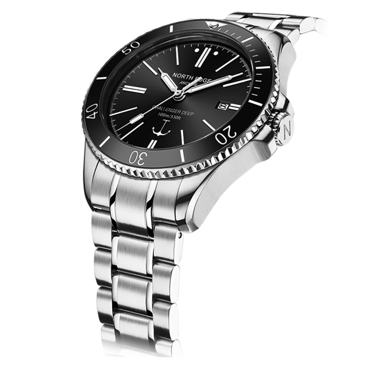 NORTH EDGE ANCHOR Men Outdoor 100m Waterproof Mechanical Watch(Black) - Metal Strap Watches by NORTH EDGE | Online Shopping South Africa | PMC Jewellery | Buy Now Pay Later Mobicred