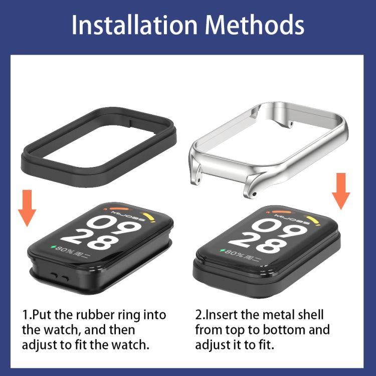 For Xiaomi Smart Band 8 Active / Redmi Band 2 Mijobs Metal Shell Ocean Silicone Watch Band(Black Silver) - Watch Bands by MIJOBS | Online Shopping South Africa | PMC TechLife | Buy Now Pay Later Mobicred
