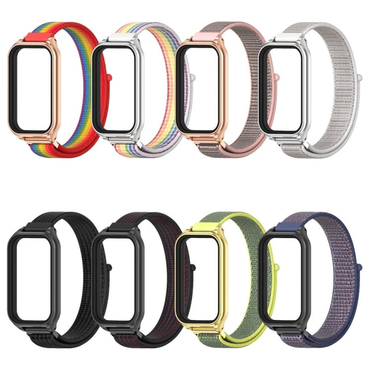 For Xiaomi Smart Band 8 Active / Redmi Band 2 Mijobs Metal Shell Breathable Nylon Loop Watch Band(Rainbow Rose Gold) - Watch Bands by MIJOBS | Online Shopping South Africa | PMC TechLife | Buy Now Pay Later Mobicred