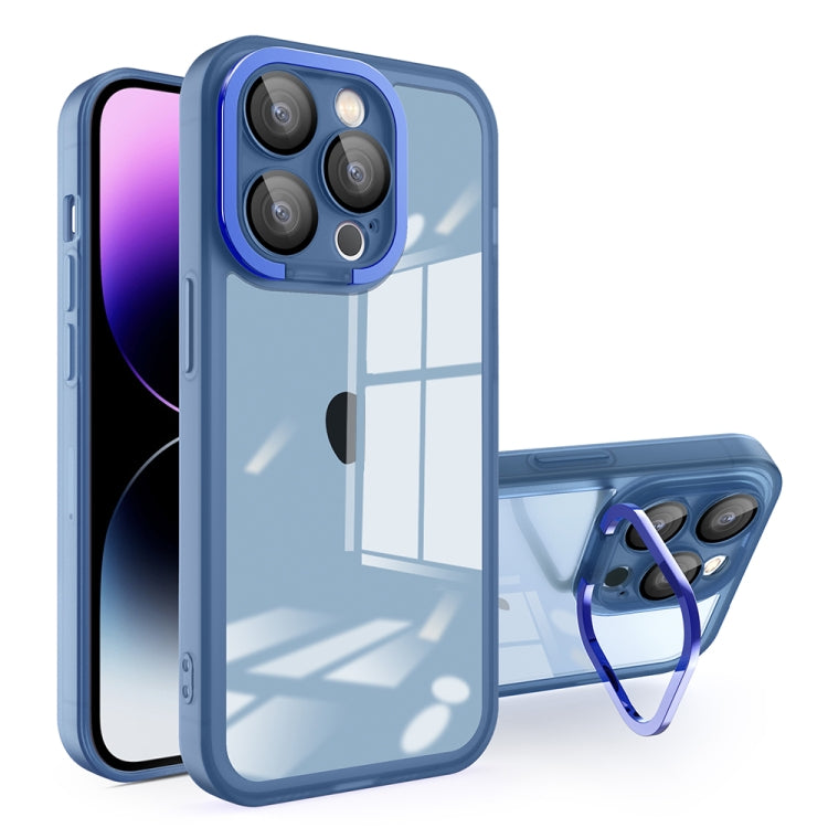 For iPhone 14 Pro Max Invisible Lens Bracket Matte Transparent Phone Case(Royal Blue) - iPhone 14 Pro Max Cases by PMC Jewellery | Online Shopping South Africa | PMC Jewellery