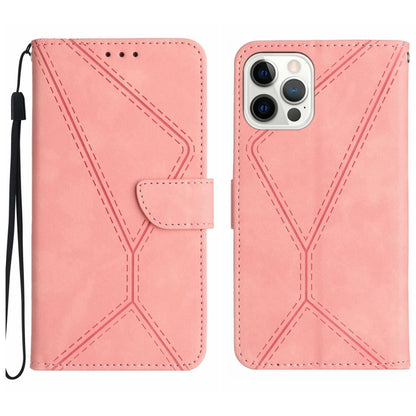 For iPhone 12 Pro Max Stitching Embossed Leather Phone Case(Pink) - iPhone 12 Pro Max Cases by PMC Jewellery | Online Shopping South Africa | PMC Jewellery