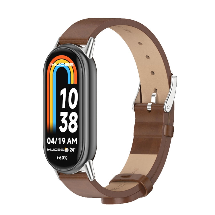 For Xiaomi Mi Band 8 Mijobs Microfiber PU Leather Watch Band(Brown Silver) -  by MIJOBS | Online Shopping South Africa | PMC Jewellery