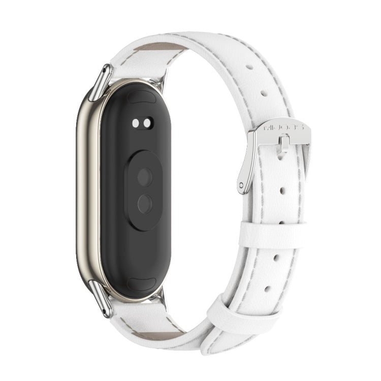 For Xiaomi Mi Band 8 Mijobs Genuine Leather Watch Band(White Silver) -  by MIJOBS | Online Shopping South Africa | PMC Jewellery