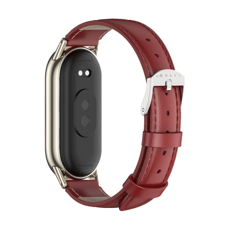 For Xiaomi Mi Band 8 Mijobs Genuine Leather Watch Band(Red Light Gold) -  by MIJOBS | Online Shopping South Africa | PMC Jewellery