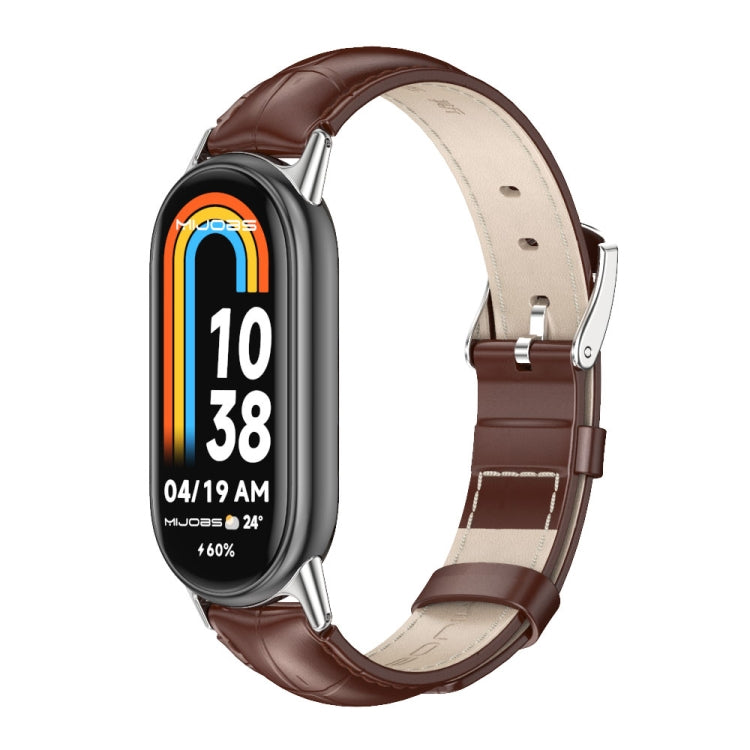 For Xiaomi Mi Band 8 / 9 / 9 NFC Mijobs Genuine Leather Watch Band(Bamboo Coffee Silver) - Watch Bands by MIJOBS | Online Shopping South Africa | PMC TechLife | Buy Now Pay Later Mobicred
