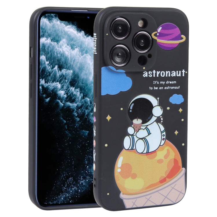 For iPhone 11 Pro Max Milk Tea Astronaut Pattern Liquid Silicone Phone Case(Ivory Black) - free shipping - PMC TechLife - Order now!
