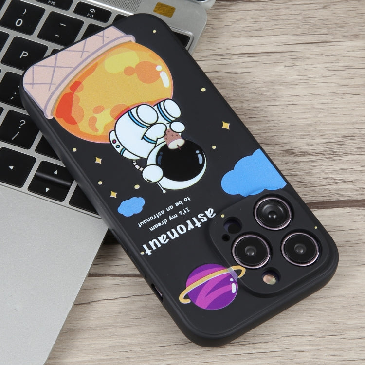 For iPhone 11 Pro Max Milk Tea Astronaut Pattern Liquid Silicone Phone Case(Ivory Black) - free shipping - PMC TechLife - Order now!