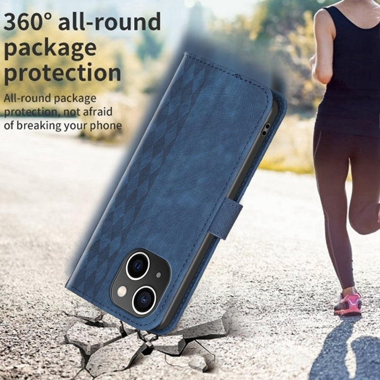 For iPhone 14 Plaid Embossed Leather Phone Case(Blue) - free shipping - PMC TechLife - Order now!