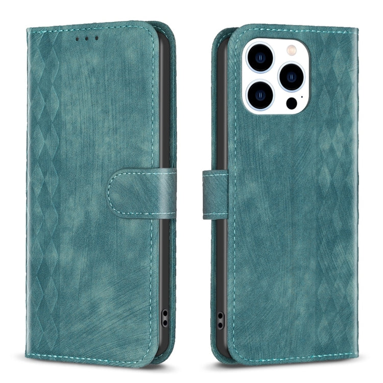 For iPhone 14 Pro Max Plaid Embossed Leather Phone Case(Green) - free shipping - PMC TechLife - Order now!