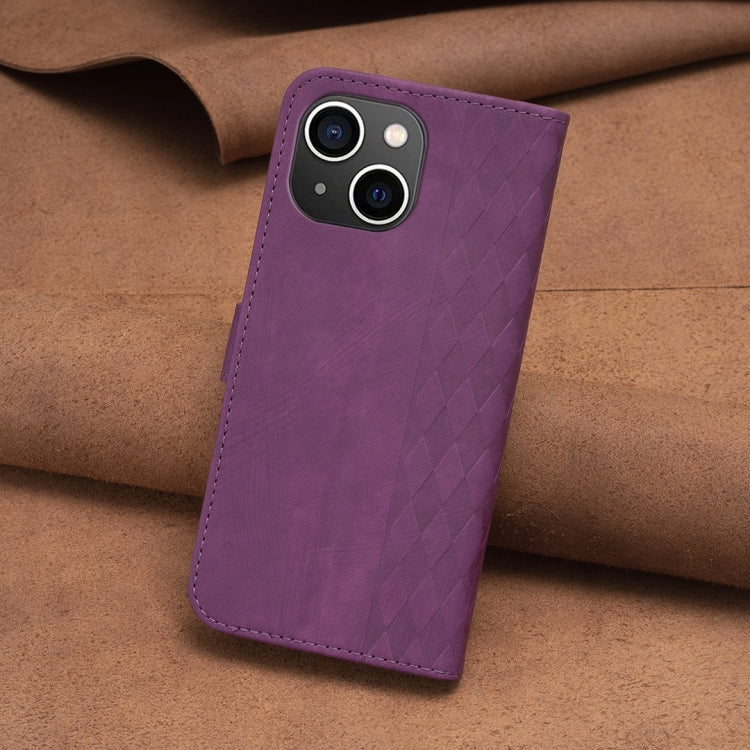 For iPhone 13 Plaid Embossed Leather Phone Case(Purple) - iPhone 13 Cases by PMC Jewellery | Online Shopping South Africa | PMC Jewellery