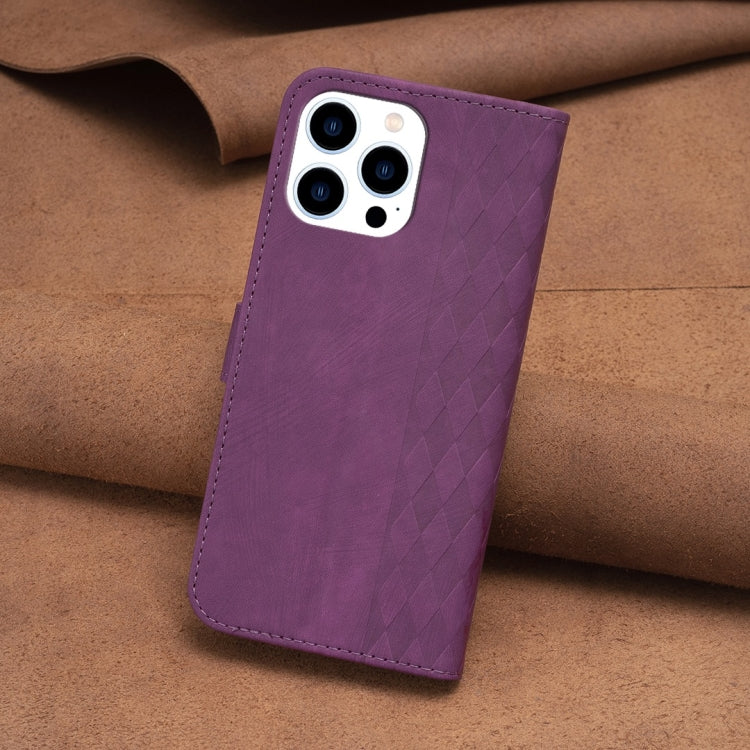For iPhone 13 Pro Max Plaid Embossed Leather Phone Case(Purple) - free shipping - PMC TechLife - Order now!