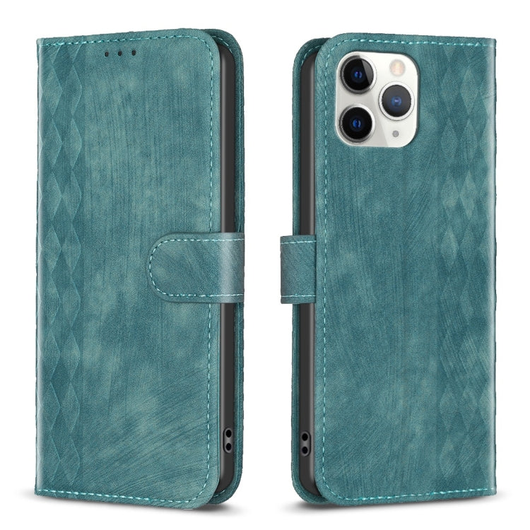 For iPhone 11 Pro Plaid Embossed Leather Phone Case(Green) - iPhone 11 Pro Cases by PMC Jewellery | Online Shopping South Africa | PMC Jewellery