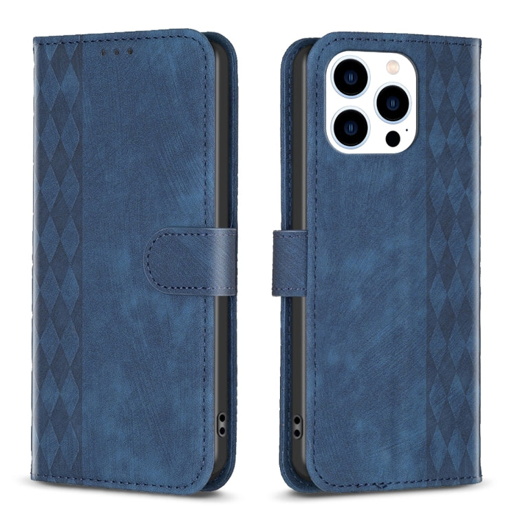 For iPhone 15 Pro Max Plaid Embossed Leather Phone Case(Blue) - free shipping - PMC TechLife - Order now!