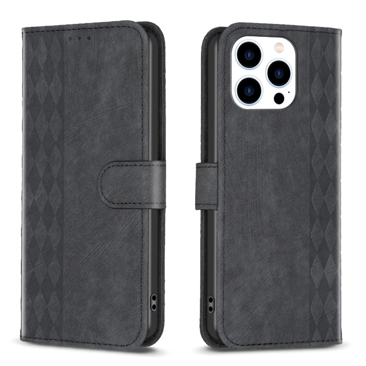 For iPhone 15 Pro Plaid Embossed Leather Phone Case(Black) - iPhone 15 Pro Cases by PMC Jewellery | Online Shopping South Africa | PMC Jewellery