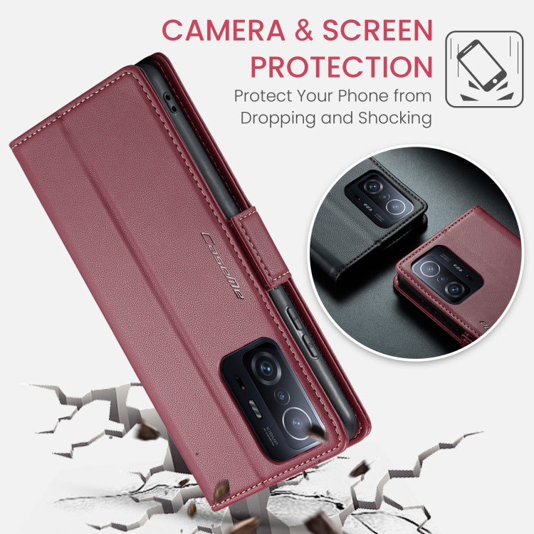 For Xiaomi 11T / 11T Pro CaseMe 023 Butterfly Buckle Litchi Texture RFID Anti-theft Leather Phone Case(Wine Red) - Xiaomi Cases by CaseMe | Online Shopping South Africa | PMC Jewellery