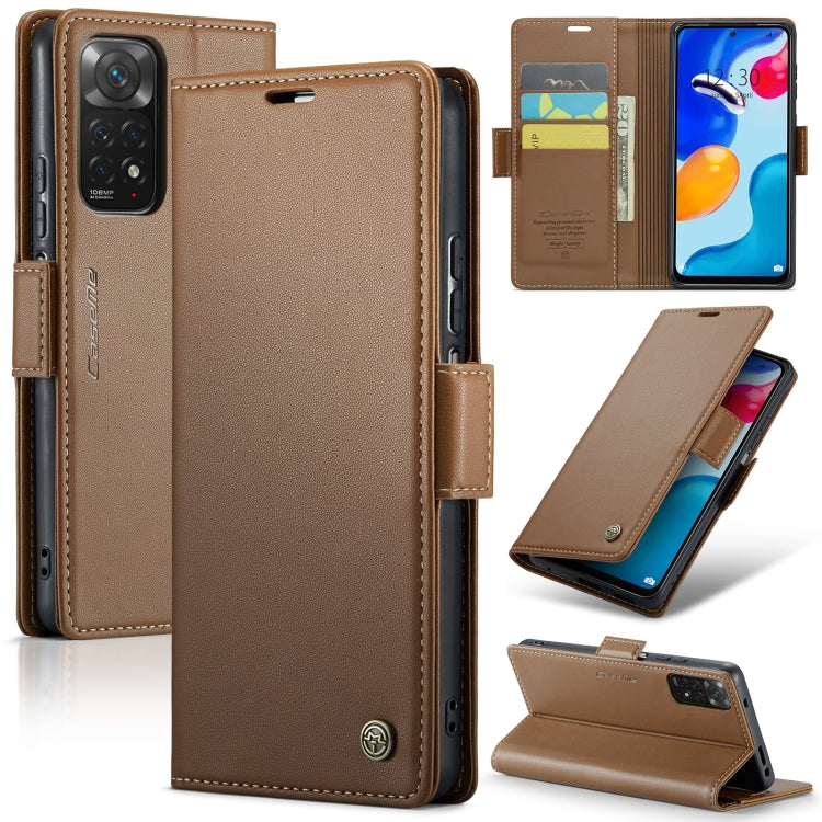 For Xiaomi Redmi Note 11 4G Global/Note 11S Global CaseMe 023 Butterfly Buckle Litchi Texture RFID Anti-theft Leather Phone Case(Brown) - Xiaomi Cases by CaseMe | Online Shopping South Africa | PMC Jewellery