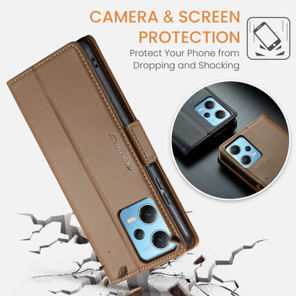 For Xiaomi Poco X5 5G/Redmi Note 12 5G Global CaseMe 023 Butterfly Buckle Litchi Texture RFID Anti-theft Leather Phone Case(Brown) - Xiaomi Cases by CaseMe | Online Shopping South Africa | PMC Jewellery | Buy Now Pay Later Mobicred