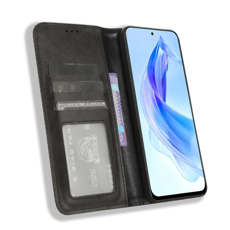 For Honor X50i Big Hole / 90 Lite Magnetic Buckle Retro Texture Leather Phone Case(Black) - Honor Cases by PMC TechLife | Online Shopping South Africa | PMC TechLife | Buy Now Pay Later Mobicred