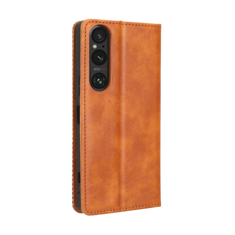 For Sony Xperia 1 V Magnetic Buckle Retro Texture Leather Phone Case(Brown) - Sony Cases by PMC Jewellery | Online Shopping South Africa | PMC Jewellery