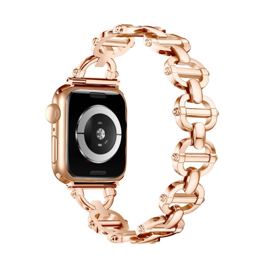 Ladder Buckle Metal Watch Band For Apple Watch 7 45mm(Rose Gold) - Watch Bands by PMC Jewellery | Online Shopping South Africa | PMC Jewellery