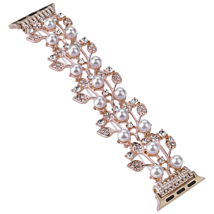 Four-leaf Bead Metal Watch Band For Apple Watch 8 45mm(Rose Gold) - Watch Bands by PMC Jewellery | Online Shopping South Africa | PMC Jewellery