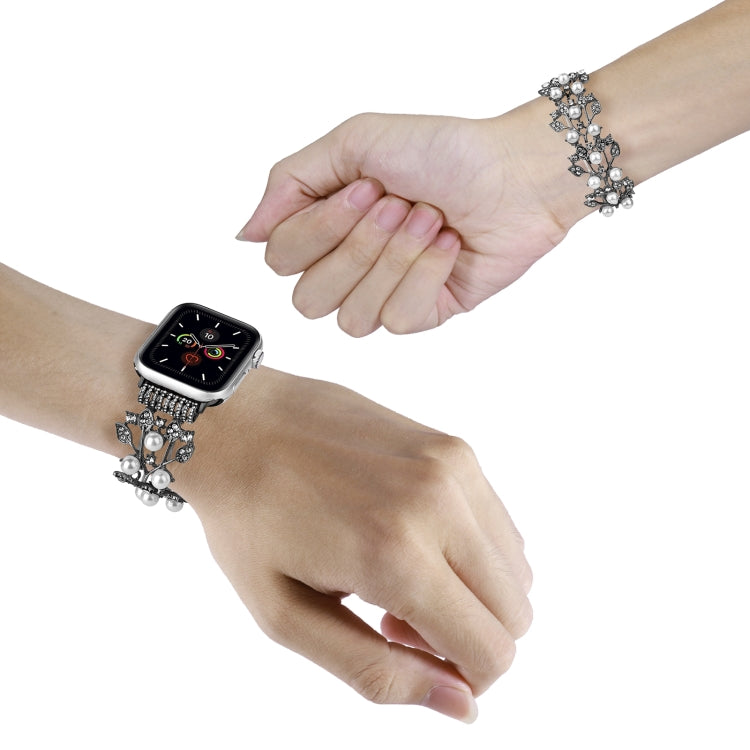Four-leaf Bead Metal Watch Band For Apple Watch SE 40mm(Black) - Watch Bands by PMC TechLife | Online Shopping South Africa | PMC TechLife