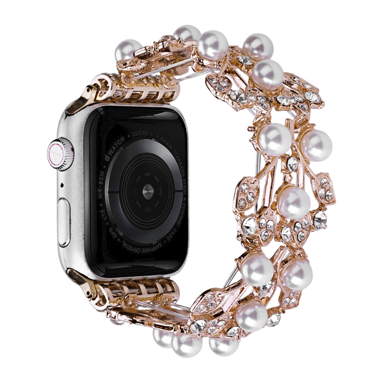 Four-leaf Bead Metal Watch Band For Apple Watch 6 44mm(Rose Gold) - Watch Bands by PMC TechLife | Online Shopping South Africa | PMC TechLife