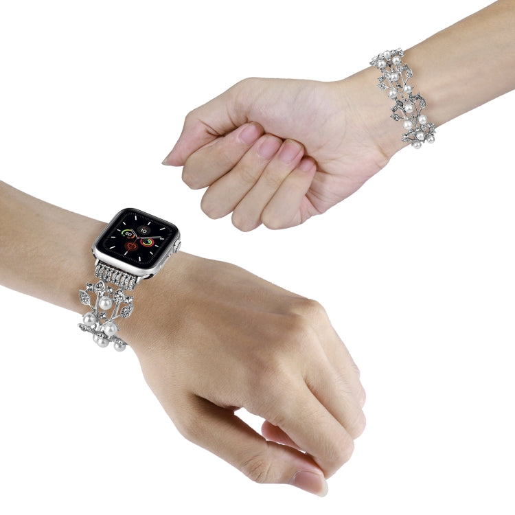 Four-leaf Bead Metal Watch Band For Apple Watch 5 40mm(Silver) - Watch Bands by PMC TechLife | Online Shopping South Africa | PMC TechLife