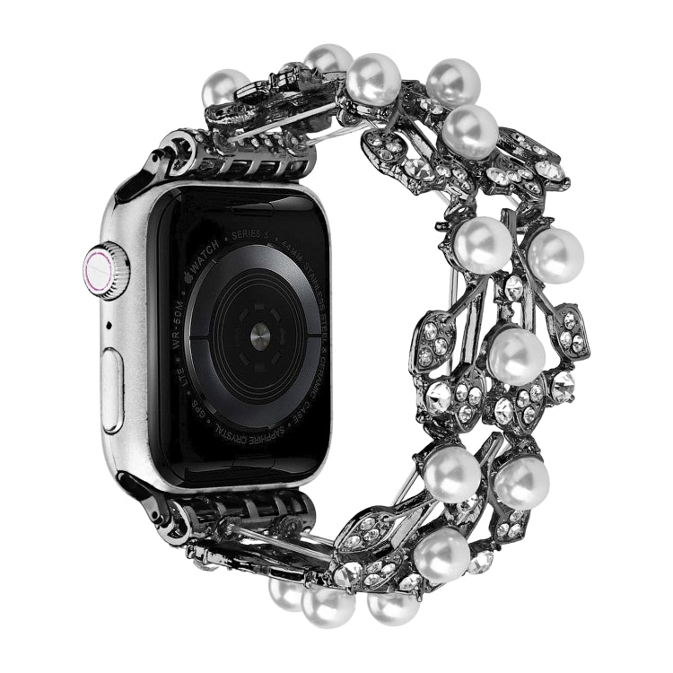 Four-leaf Bead Metal Watch Band For Apple Watch 3 42mm(Black) - Watch Bands by PMC TechLife | Online Shopping South Africa | PMC TechLife