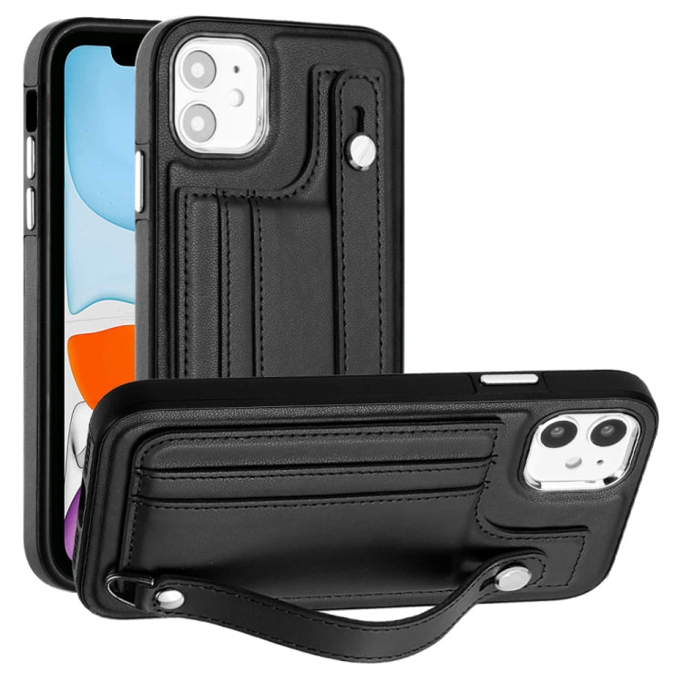 For iPhone 11 Shockproof Leather Phone Case with Wrist Strap(Black) - iPhone 11 Cases by PMC Jewellery | Online Shopping South Africa | PMC Jewellery