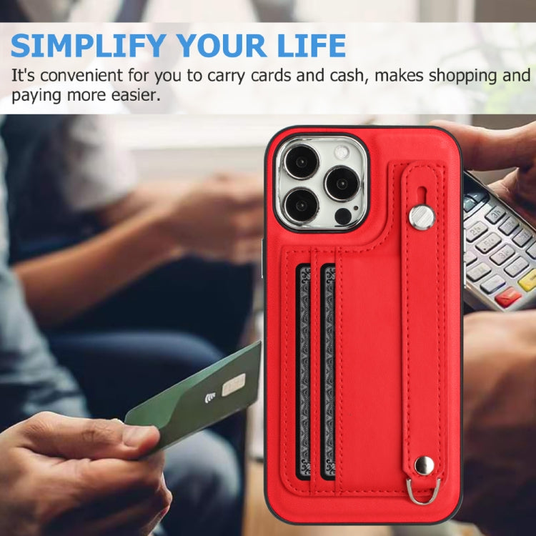 For iPhone 15 Pro Max Shockproof Leather Phone Case with Wrist Strap(Red) - free shipping - PMC TechLife - Order now!