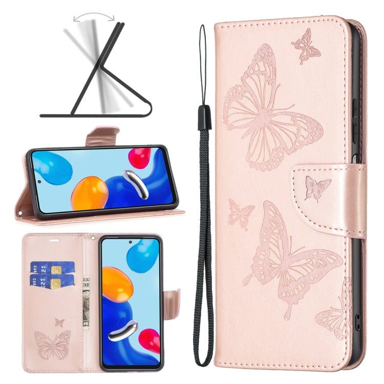 For Xiaomi Redmi Note 12S 4G / Note 11 Two Butterflies Embossing Leather Phone Case(Rose Gold) - Xiaomi Cases by PMC Jewellery | Online Shopping South Africa | PMC Jewellery