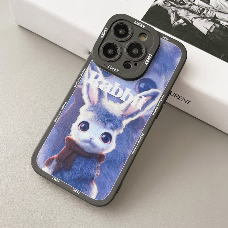 For iPhone XR Liquid Silicone Oil Painting Rabbit Phone Case(Black Blue Grey) - free shipping - PMC TechLife - Order now!