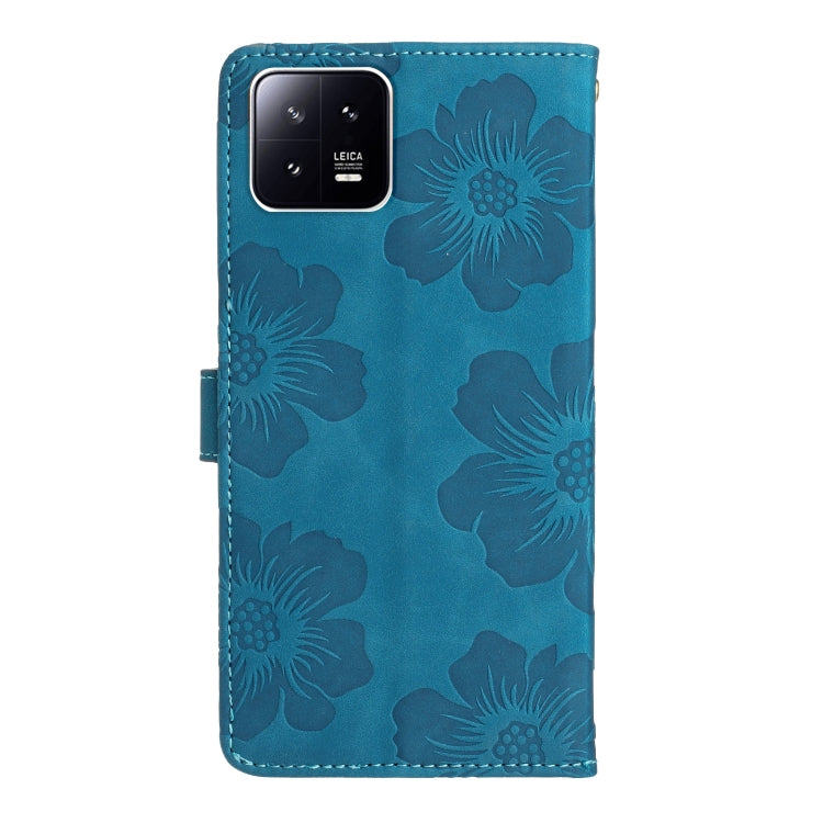 For Xiaomi 13 Flower Embossing Pattern Leather Phone Case(Blue) - 13 Cases by PMC Jewellery | Online Shopping South Africa | PMC Jewellery