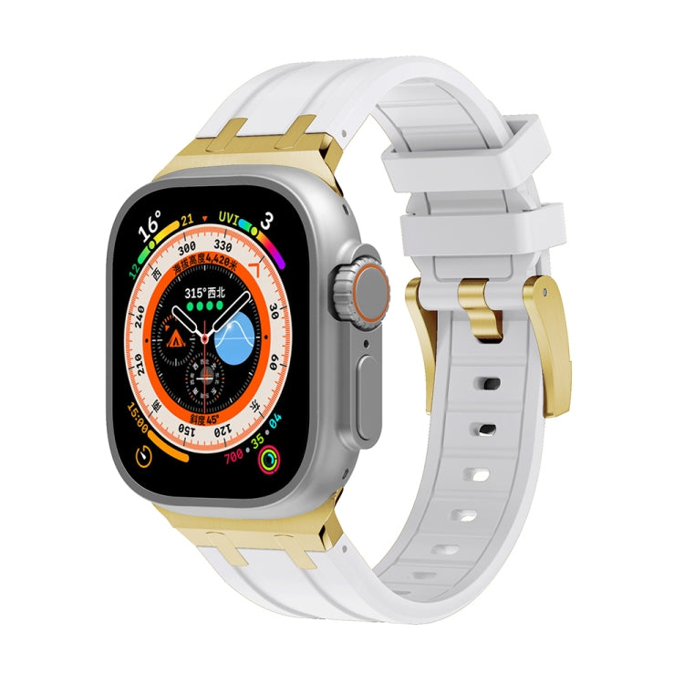 AP Silicone Watch Band For Apple Watch 7 45mm(Gold White) - Watch Bands by PMC TechLife | Online Shopping South Africa | PMC TechLife