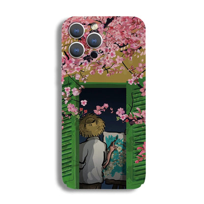 For iPhone 14 Plus Precise Hole Oil Painting Pattern PC Phone Case(Peach Blossom) - iPhone 14 Plus Cases by PMC Jewellery | Online Shopping South Africa | PMC Jewellery