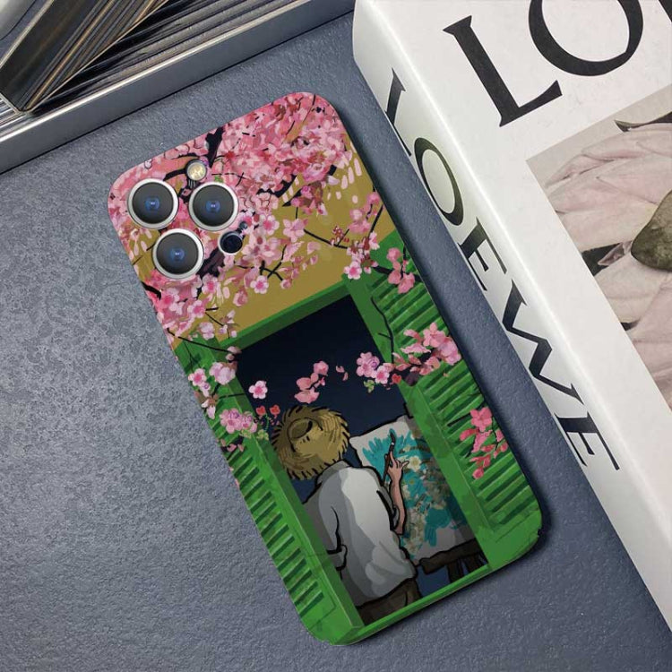 For iPhone 14 Plus Precise Hole Oil Painting Pattern PC Phone Case(Peach Blossom) - iPhone 14 Plus Cases by PMC TechLife | Online Shopping South Africa | PMC TechLife