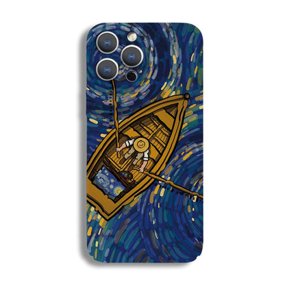 For iPhone 13 Pro Max Precise Hole Oil Painting Pattern PC Phone Case(Boating) - iPhone 13 Pro Max Cases by PMC Jewellery | Online Shopping South Africa | PMC Jewellery