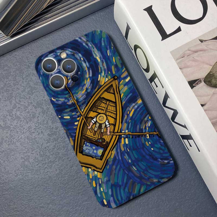 For iPhone 13 Pro Max Precise Hole Oil Painting Pattern PC Phone Case(Boating) - iPhone 13 Pro Max Cases by PMC Jewellery | Online Shopping South Africa | PMC Jewellery