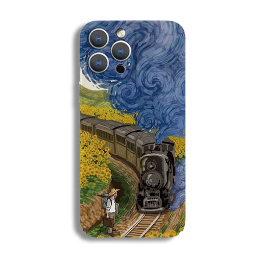 For iPhone 13 Pro Max Precise Hole Oil Painting Pattern PC Phone Case(Train) - iPhone 13 Pro Max Cases by PMC Jewellery | Online Shopping South Africa | PMC Jewellery