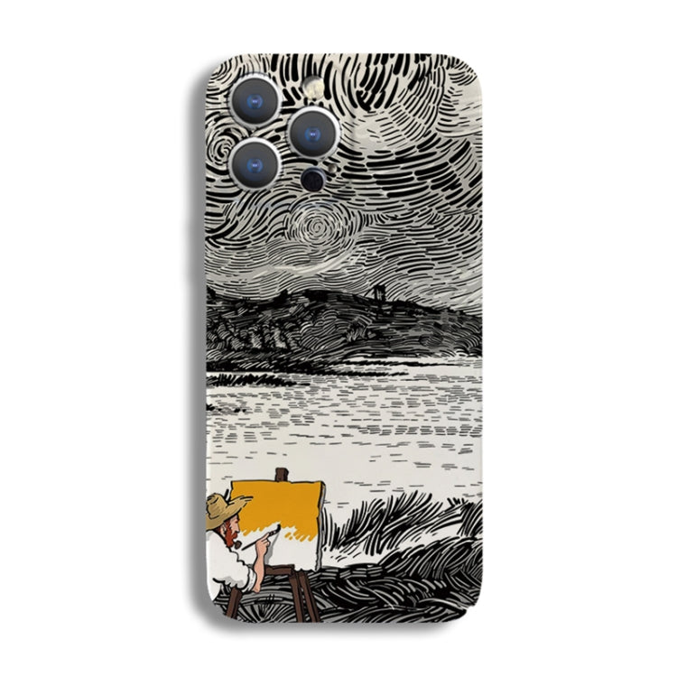 For iPhone 12 Pro Precise Hole Oil Painting Pattern PC Phone Case(Inkwash) - iPhone 12 / 12 Pro Cases by PMC TechLife | Online Shopping South Africa | PMC TechLife