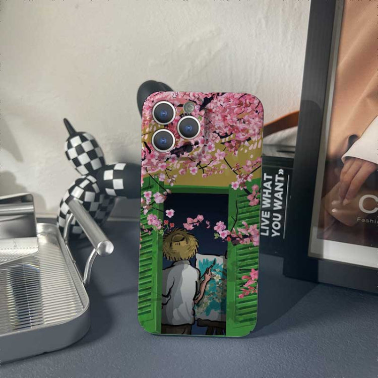 For iPhone 8 Plus / 7 Plus Precise Hole Oil Painting Pattern PC Phone Case(Peach Blossom) - More iPhone Cases by PMC TechLife | Online Shopping South Africa | PMC TechLife