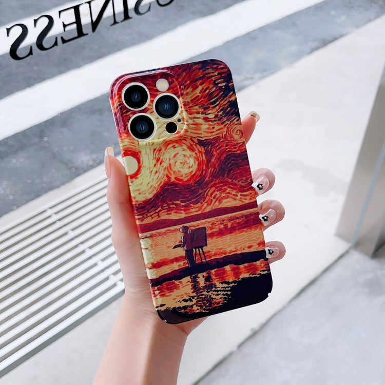 For iPhone 14 Precise Hole Oil Painting Pattern PC Phone Case(Sunset) - iPhone 14 Cases by PMC TechLife | Online Shopping South Africa | PMC TechLife