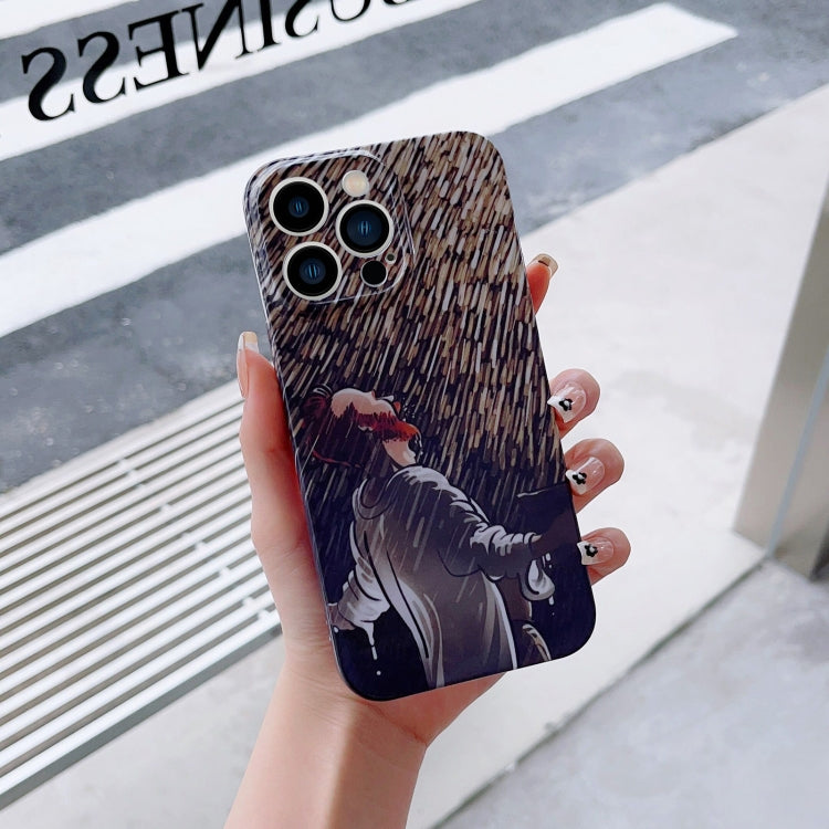 For iPhone 12 Precise Hole Oil Painting Pattern PC Phone Case(Rain) - iPhone 12 / 12 Pro Cases by PMC Jewellery | Online Shopping South Africa | PMC Jewellery