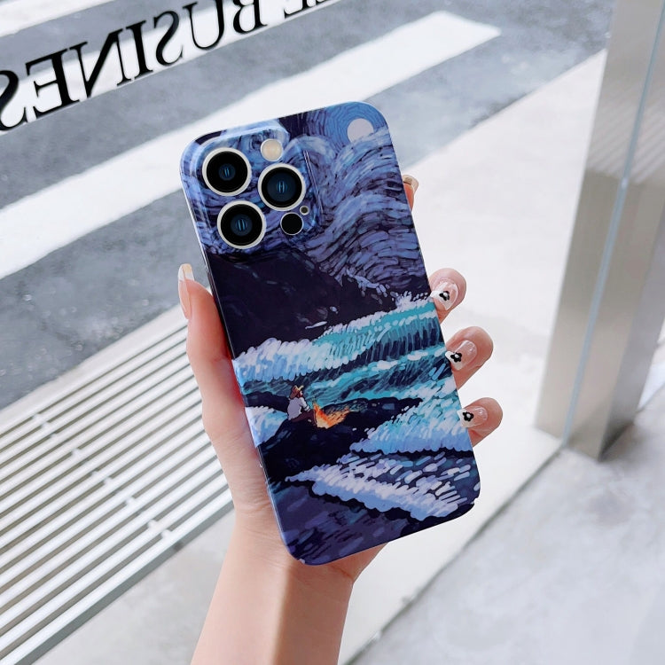 For iPhone 12 Precise Hole Oil Painting Pattern PC Phone Case(Sea Wave) - iPhone 12 / 12 Pro Cases by PMC TechLife | Online Shopping South Africa | PMC TechLife