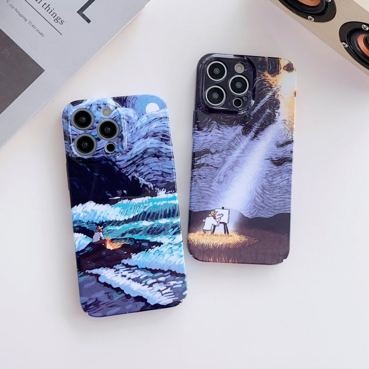 For iPhone 12 Pro Max Precise Hole Oil Painting Pattern PC Phone Case(Rain) - iPhone 12 Pro Max Cases by PMC Jewellery | Online Shopping South Africa | PMC Jewellery