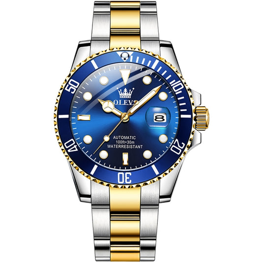 OLEVS 6650 Men Luminous Waterproof Mechanical Watch(Blue + Gold) - Metal Strap Watches by OLEVS | Online Shopping South Africa | PMC Jewellery | Buy Now Pay Later Mobicred